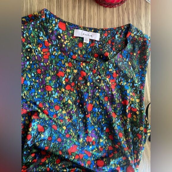 Louna Mini Dress Floral Green Red Sz XS Open Sides Sleeveless Stretch - Picture 9 of 16